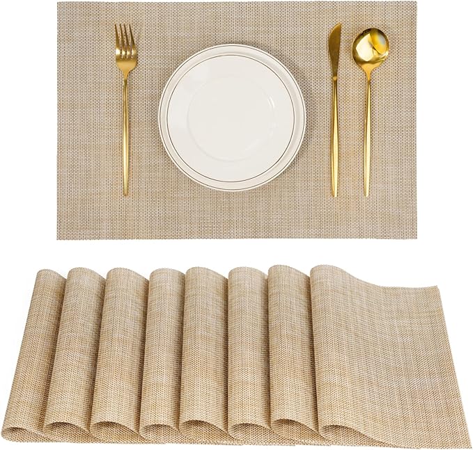 flohar Placemats Set of 8竊똍on-Slip PVC Weave Table Mats Easy to Clean竊똇eat Resistant Place Mats for Kitchen Dining Table Decoration Indoor Outdoor竊똁eige