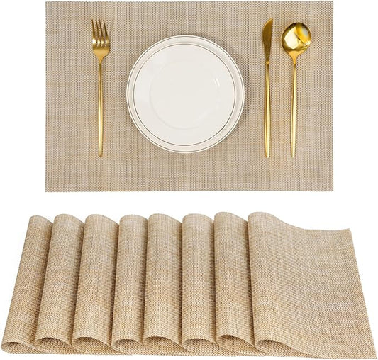 flohar Placemats Set of 8竊똍on-Slip PVC Weave Table Mats Easy to Clean竊똇eat Resistant Place Mats for Kitchen Dining Table Decoration Indoor Outdoor竊똁eige