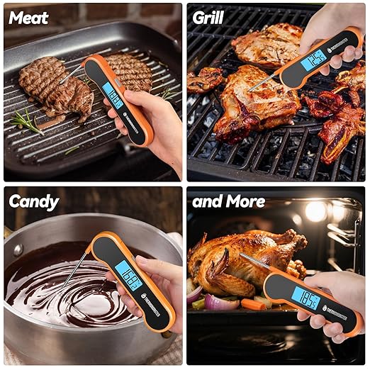 0.5 Sec Instant Read Meat Thermometer Digital with 짹0.5??Precision, Food Thermometer for Cooking Kitchen Gadgets, Oven Grill Candy BBQ Essentials Accessories, Gifts for Him Dad Men Birthday, Orange