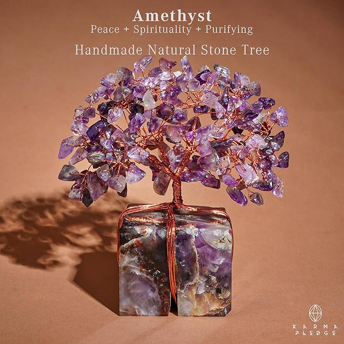 Crystal Tree of Life for Home and Office Decor, Handmade Raw Crystal Base Amethyst Chakra Healing Crystal Tree for Positive Energy, Money, Good Luck, Christmas D챕cor, Birthday Gifts for Women