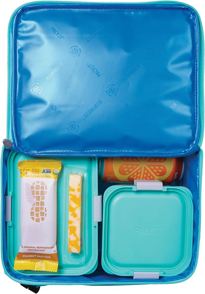 PackIt짰 Freezable Classic Lunch Box, Happy Clouds, Built with EcoFreeze짰 Technology, Fully Freezable, Collapsible, Reusable, With Zip Front Pocket and Buckle Handle, Designed for Fresh Lunch On the Go