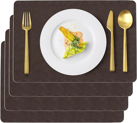 Uolr Vinyl Placemats Set of 4 Faux Leather 100% Waterproof Wipeable Washable Place Mats Heat Resistant Easy Clean Non-Slip Table Mats for Indoor Outdoor. (4,Coffee)