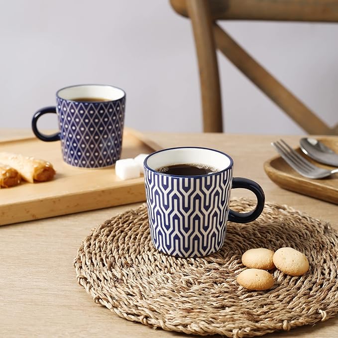 Selamica Ceramic 3.5 Oz Espresso Cups, Espresso Mugs 2.5 Inch Demitasse Cups, Mini Coffee Cups for Latte Mocha Lungo Tea, Set of 4, Vintage Blue