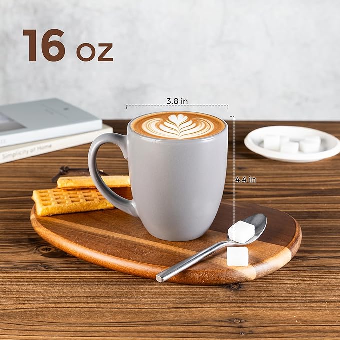 GBhome 16oz Coffee Mugs Set of 6, Large Ceramic Coffee Mugs for Man, Woman, Dad, Mom, Modern Coffee Mugs Set with handle for Tea/Latte/Cappuccino/Milk/Cocoa. Dishwasher&Microwave Safe,Matte Grey