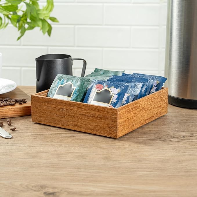 Restaurantware Eco Display 7 Inch x 7 Inch x 2 Inch Bamboo Condiment Container, 1 Large Spice Box - Chip-Resistant, For Seasoning, Spices, Condiments, Natural Bamboo Bamboo Organizer Box