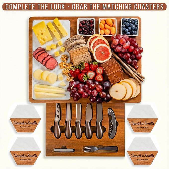 Personalized Charcuterie Board Set with Stainless Steel Knives ??Wedding, Bridal Shower, Anniversary, Engagement, Christmas, Perfect Housewarming Gift for Couples, Custom Gifts
