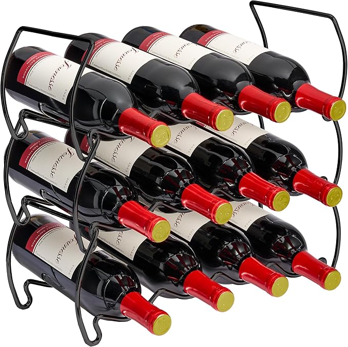Sorbus 3-Tier Stackable Wine Rack - Classic Style Wine Racks for Bottles - Perfect for Bar, Wine Cellar, Basement, Cabinet, Pantry, etc - Hold 12 Bottles, Metal (Black)