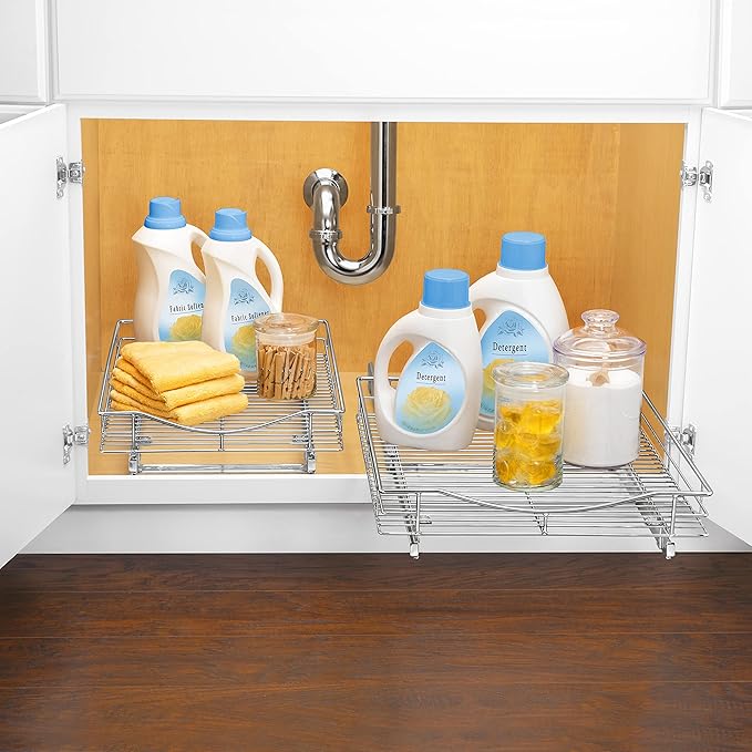 LYNK PROFESSIONAL짰 Pull Out Cabinet Organizer, 17" x 18" Slide Out Drawers for Kitchen Cabinets - Sliding Pull-Out Pantry Shelves ??Home Shelf Organizers - Lifetime Ltd. Warranty, Chrome