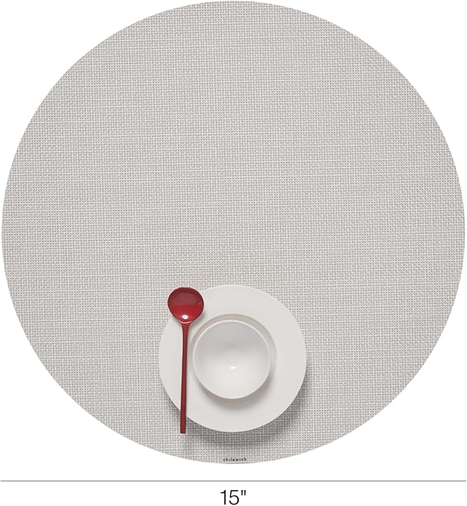 Chilewich Mini Basketweave Placemats in Sandstone - Set of 4 - Easy Care Woven Tabletop Textiles - Indoor/Outdoor - 15" Round