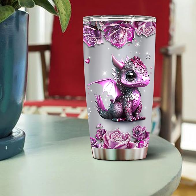WONWIX Personalized Dragon Gifts for Women, Girls, Insulated Stainless Steel Coffee Cup, Travel Mug, Tumbler, Water Bottle, Perfect for Christmas, Birthday, Mother's Day, Valentine 20oz