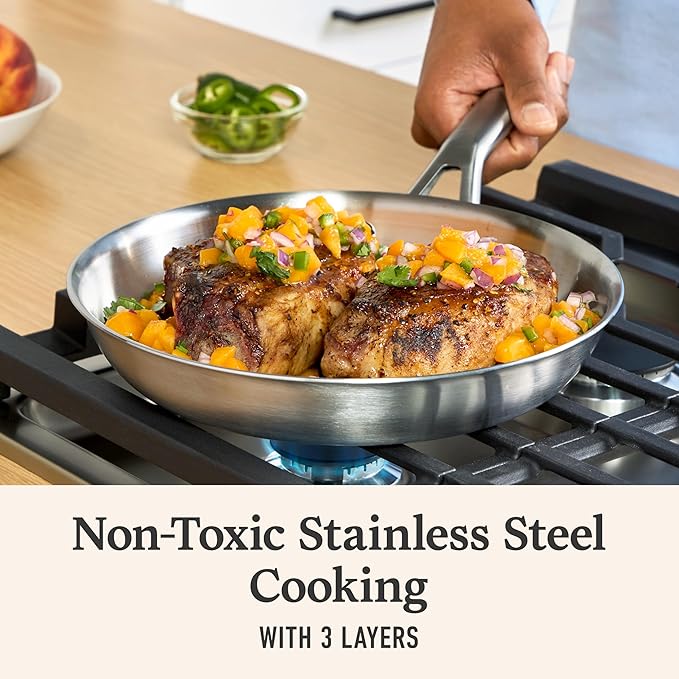 Calphalon Premier Brushed 5-Ply Stainless Steel Cookware Set w/Turbo Heat Tech 3 Piece Includes Fry and Sauce Pan Set, Induction, Oven Safe 450F, Silver