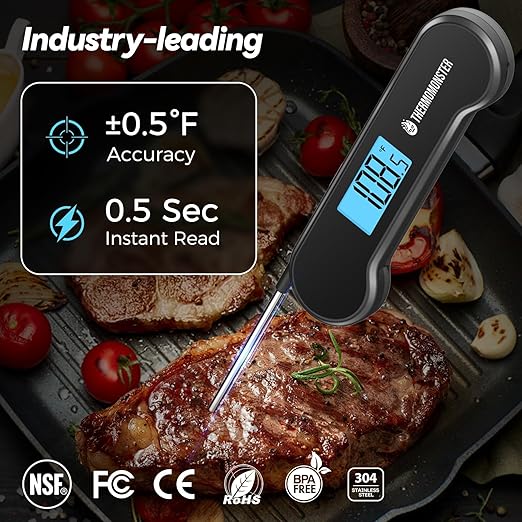 0.5 Sec Instant Read Meat Thermometer Digital with 짹0.5??Precision, Food Thermometer for Cooking Kitchen Gadgets, Oven Grill Candy BBQ Essentials Accessories, Gifts for Him Dad Men Birthday, Black