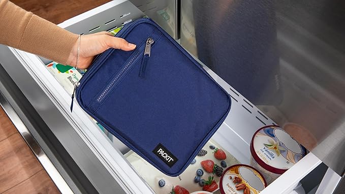 PackIt짰 Freezable Classic Lunch Box, True Blue, Built with EcoFreeze짰 Technology, Collapsible, Reusable, Zip Closure With Front Pocket and Buckle Handle, For Work Lunches and Fresh Lunch On the Go
