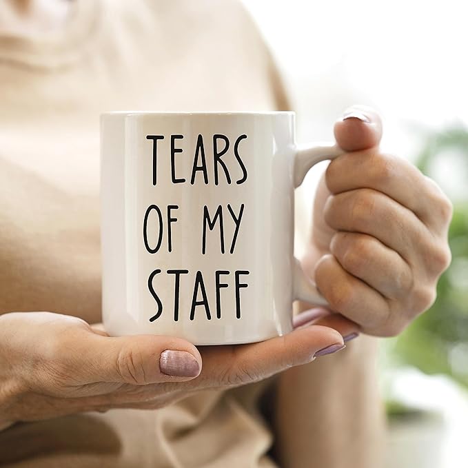 QASHWEY Tears of My Staff Mug, Funny Boss Gifts Coffee Mugs, Bosses Day BossGifts Staff Gift Tea Cup Gifts for Boss Women Men, Funny BossCoffee MugCoffee Cups Ceramic 11oz