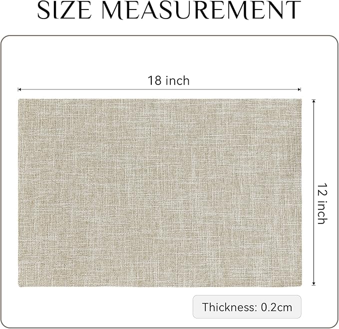 Softalker Faux Linen Placemats Set of 8-12 x 18 Inch, Heat Resistant Double Layered Durable Burlap Farmhouse Place Mats, Non-Slip Washable Rustic Table Mats for Dining, Kitchen, Party竊뉰eige