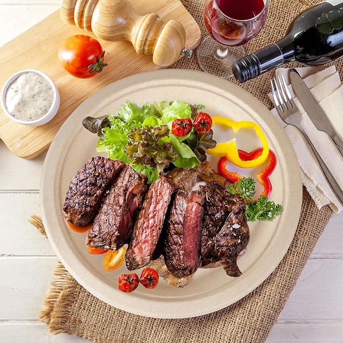 10 Inch Compostable Disposable Paper Plates, 150 Pack Heavy Duty Paper Plates, Made Of Eco-Friendly, Natural Sugarcane Bagasse