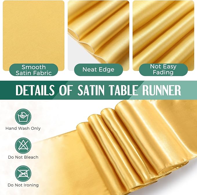 Tudomro 16 Pcs Green and Gold Disposable Plastic Tablecloths and Satin Table Runner Set 54x108 Inch Tablecloth 12x108 Inch Table Runners for New Year Wedding Birthday Baby Shower Graduation