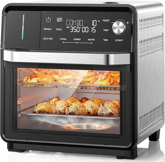 Nuwave Combi Steam Oven, Non-Toxic Stainless Steel Multi-Cooker with Air Fry, Steam, Sous Vide, Toast & More, 50-450째F Precision, 120 Presets, Moisture Control, Programmable, Easy to Clean