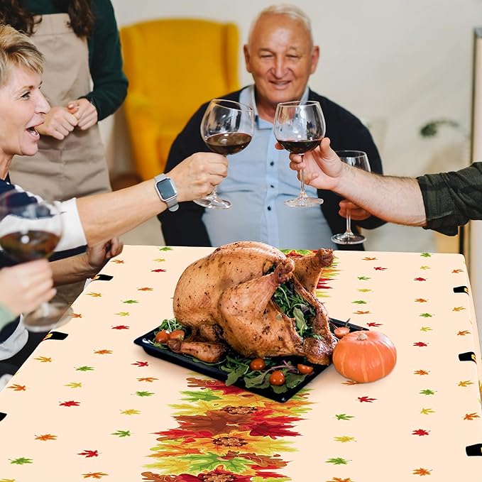 QZYL 3 Pack Thanksgiving Tablecloths, 54" x 108" Fall Disposable Table Cloth, Maple Leaves Turkey Tablecloth Rectangle Plastic Tablecover, Thanksgiving Table Decor Fall Decorations for Home