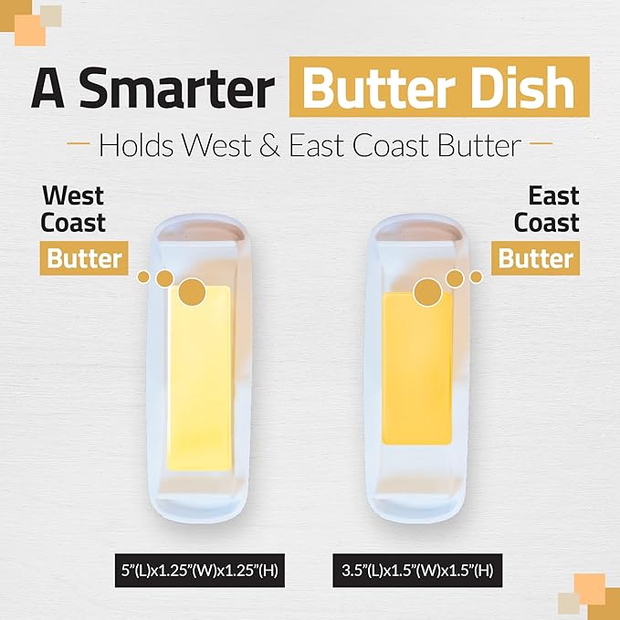 Butter Hub Butter Dish with Lid and Knife, Magnetic Butter Keeper, Easy Scoop, No Mess Lid, Plastic, Dishwasher Safe (Clear)