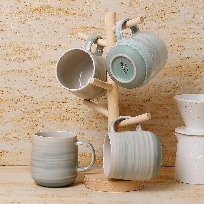 Coffee Mugs 4-Piece Set of Pastel green Ceramic Coffee Mugs with Glossy Finish, 12oz Modern Cups - Comfortable Handle, Dishwasher & Microwave Safe for Home, Office, Cafe