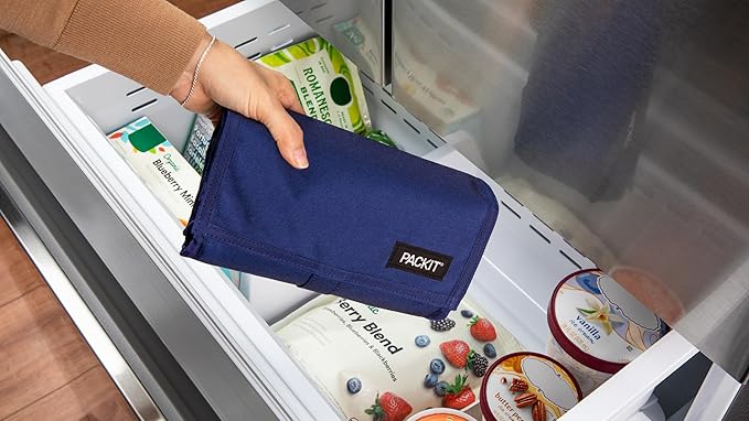 PackIt짰 Freezable Lunch Bag, True Blue, Built with ECOFREEZE짰 Technology, Foldable, Reusable, Zip and Closure with Buckle Handle, Designed for Work Lunches and Fresh Lunch On the Go
