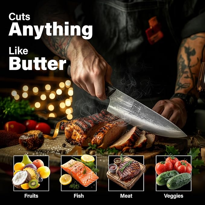 COOLINA Knife Set ??Chef, Tungsten & Lixy Knives Bundle ??3-Piece Hand-Forged Carbon Steel Kitchen & BBQ Knives with Wooden Handles ??Full Tang Butcher, Cleaver & Cooking Knife Set