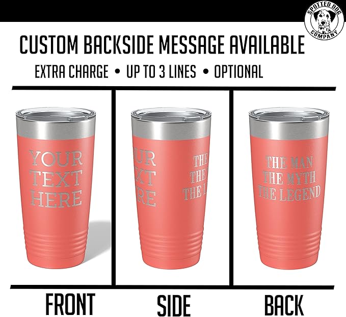 Personalized 20oz (17 Colors) Powder Coated Insulated Stainless Steel Tumbler with Lid, Custom Etched, Customized Text Message Name, Engraved Gift Idea Women Men Him Her, Your Text Here (Coral)