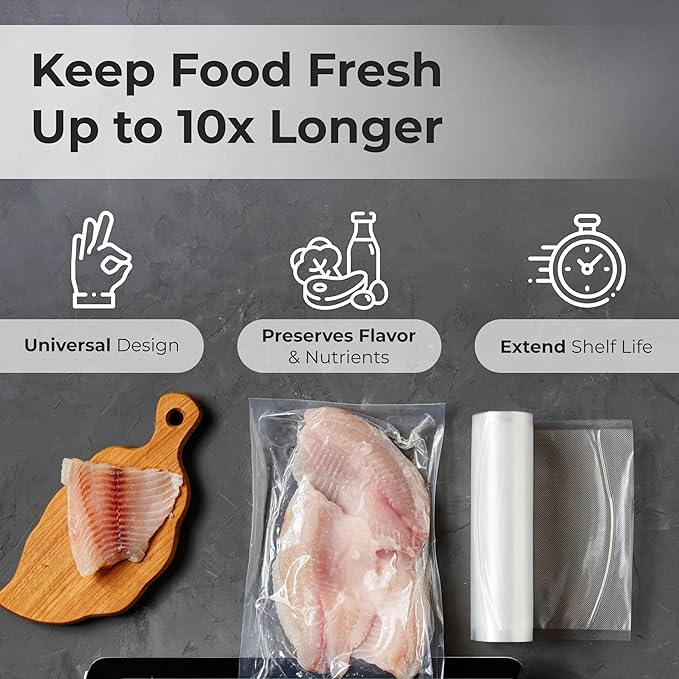 Vacuum Sealer Bags Roll ??11 in x 50 ft (4 Rolls, 200 ft Total) ??BPA Free, Heavy Duty, Boil Safe, Embossed Food Storage Bags for Sous Vide, Meal Prep