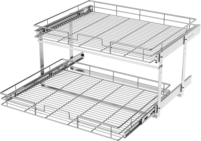 LOVMOR 2 Tier Individual Pull Out Cabinet Organizer 30" W x 21쩍" D, Slide Out Kitchen Cabinet Storage Sliding Shelves