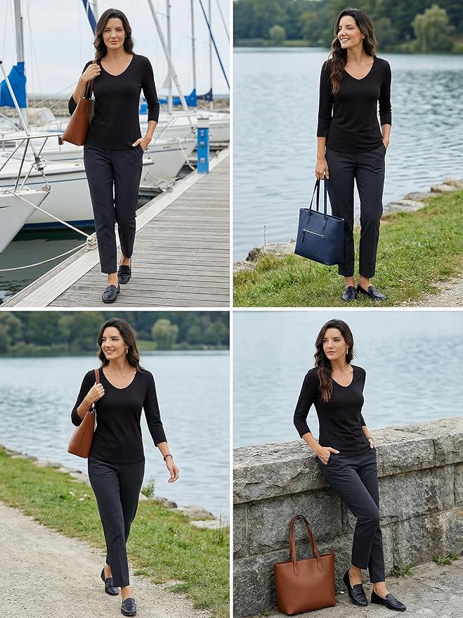 Women's 3/4 Sleeve Scoop Neck T-Shirt Cotton Blend Slim Fit Basic Tee Casual Spring Top 2026
