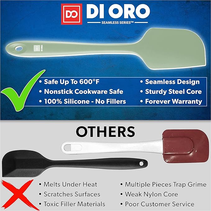 DI ORO Silicone Spatula - 600째F Heat-Resistant Rubber Kitchen Spatula for Baking, Scraping, & Mixing - BPA Free Nonstick Cookware Safe Flexible Utensil for Cooking - Seamless & Dishwasher Safe (Sage)