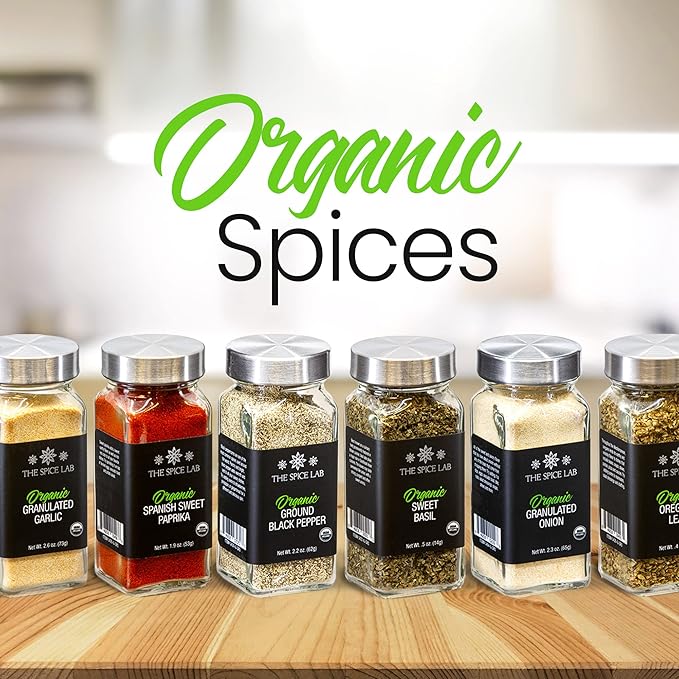The Spice Lab Complete Organic Spices and Seasonings Set - 18 Jar Spice Kit Variety Pack - Complete Starter Set Great BBQ, Grilling and Gift Sets - Ultimate Culinary Cooking Spices Set