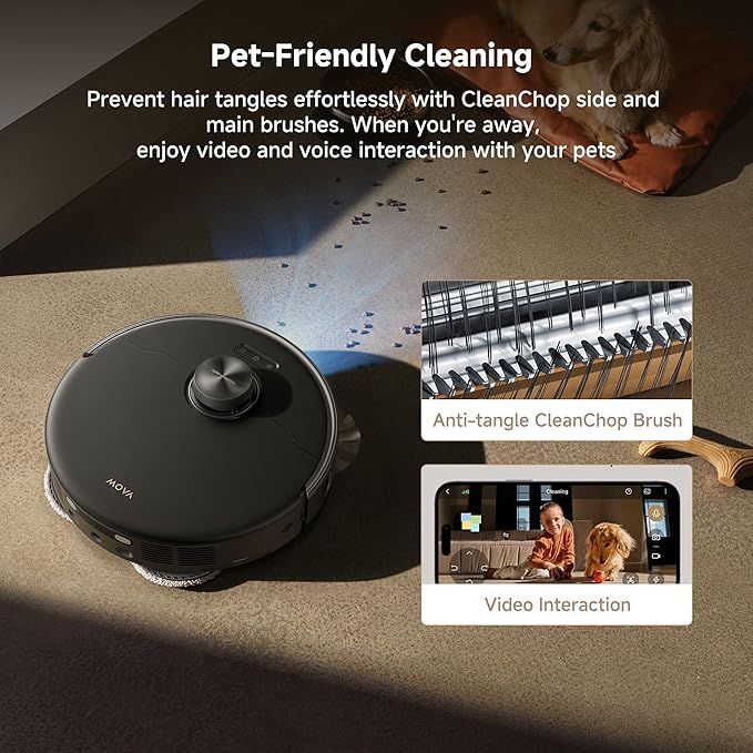 Mova P50 Pro Ultra Robot Vacuum and Mop, 19,000Pa Suction with Anti-Tangle Brush, Removable & Liftable Mop for Carpet & Floor, 167??Mop & Washboard Self Drying & Cleaning, Auto Empty & Refill, Black