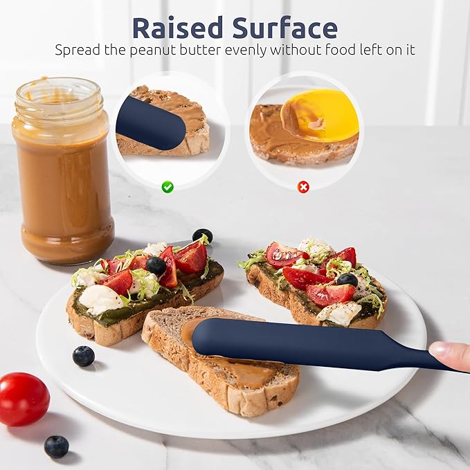 U-Taste Skinny Silicone Jar Spatula: 600쨘F Heat-Resistant Food-Grade 10in Long Narrow Sourdough Stirring Stick, Seamless Flexible Peanut Butter Spreader for Scraping Icing Cream, Jam (Midnight Blue)