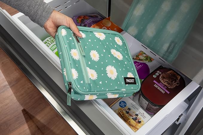 PackIt짰 Freezable Classic Lunch Box, Daisy Sage, Built with EcoFreeze짰 Technology, Collapsible, Reusable, Zip Closure With Zip Front Pocket and Buckle Handle, Designed for Fresh Lunch On the Go