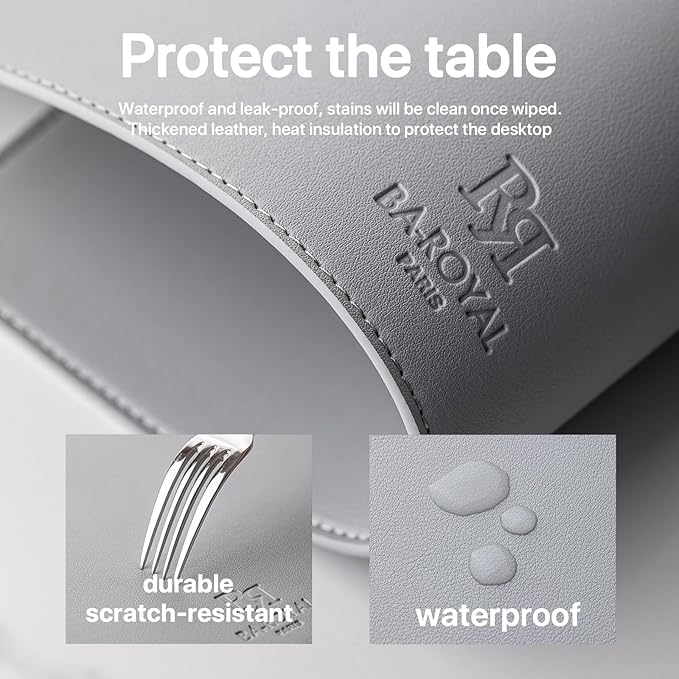 Baroyal Faux Leather Placemats Set of 4 Vinyl Washable Wipeable Table Mats for Kitchen Dining Table Heat Resistant Waterproof Modern Indoor/Outdoor Placemats Non-Slip Easy Clean Place Mats (Gray)