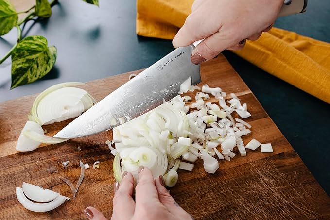 DURA LIVING 3-Piece Kitchen Knife Set ??Ultra-Sharp German Stainless Steel, 8??Chef, 5??Utility, and 3.5??Paring Knives with Ergonomic Handles, Multipurpose Kitchen Knife Set, Clear