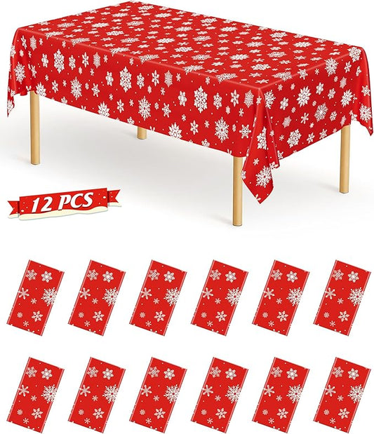 QZYL 12 Pack Christmas Table Cloths, 54" x 108" Holiday Plastic Tablecloth, Snowflakes Disposable Tablecloth Xmas Rectangle Tablecover, Christmas Table Decorations Holiday Party Decor