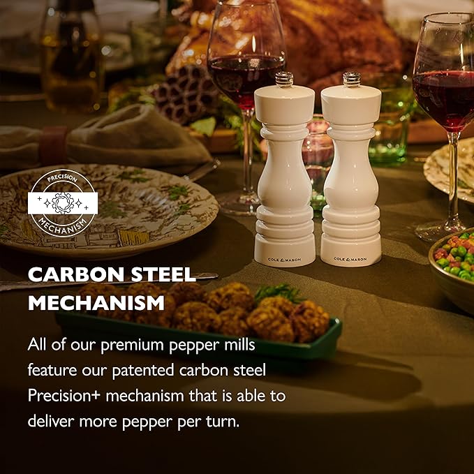Cole & Mason London Refillable Spice Mill - Kitchen & Home Accessory - Table Black Pepper Grinder - Pepper Mill with Carbon Steel Mechanism - 7", White Gloss