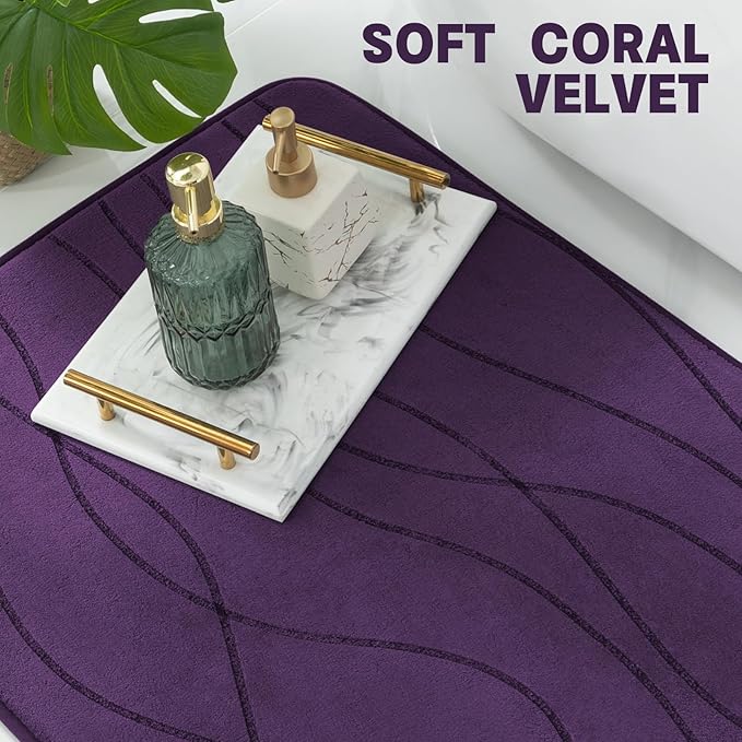 YIHOUSE Memory Foam Purple Bathroom Rug Sets 2 Piece, Ultra Absorbent Bath Mat for Bathroom - Non-Slip Machine Washable & Dry Quickly, 2 Piece Bathroom Mat Set, Purple