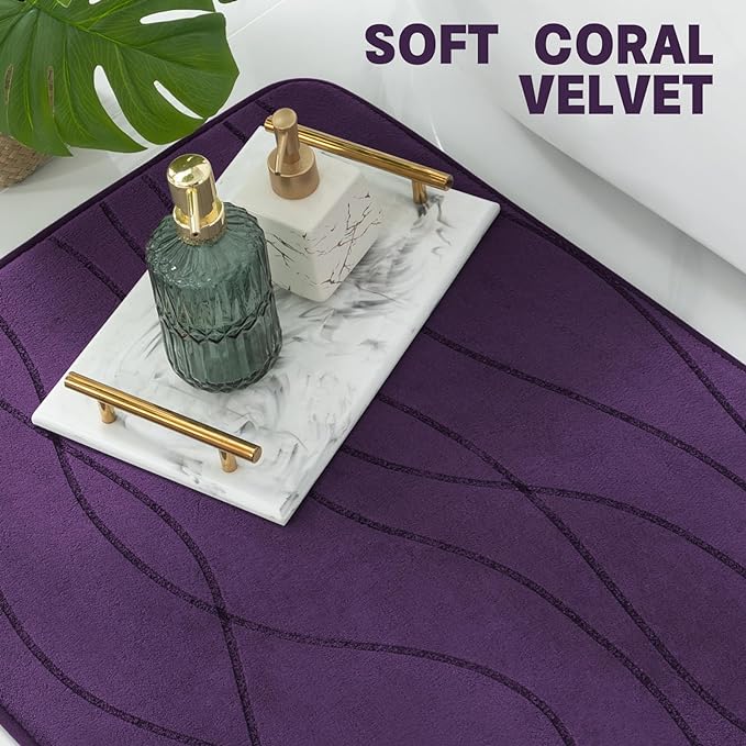 YIHOUSE Memory Foam Purple Bathroom Rug Sets 5 Piece, Ultra Absorbent Bath Mat for Bathroom - Non-Slip Machine Washable & Dry Quickly, 5 Piece Bathroom Mat Set, Purple