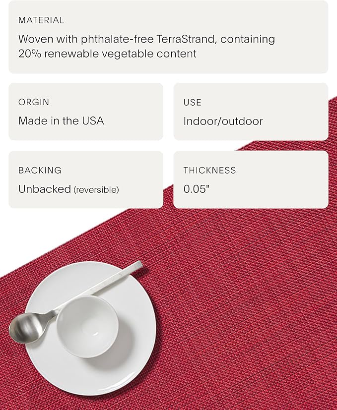 Chilewich Mini Basketweave Placemats in Scarlet - Set of 4 - Easy Care Woven Tabletop Textiles - Indoor/Outdoor - 19.25" x 14" Oval