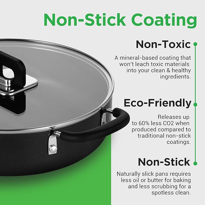 NutriChef 17pcs Black Stackable Pots and Pans Set, Nonstick Induction Cookware, Space Saving Cookware, Easy Clean, Ideal For RV and Camper, Includes a Foldable Steamer Basket and Cooking Utensils