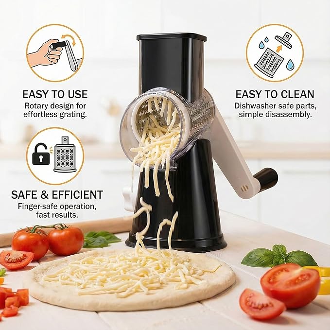 Manual Multi-Function Vegetable Slicer & Grater ??Interchangeable Blades for Shredding, Slicing, Shaving (Vegetables, Cheese, Nuts) (1, Black)