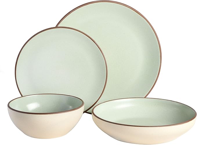 Gibson Elite Contempo Classic 16-Piece Double Bowl Dinnerware Set, Service for 4 ??Mint Stoneware Plates and Bowls