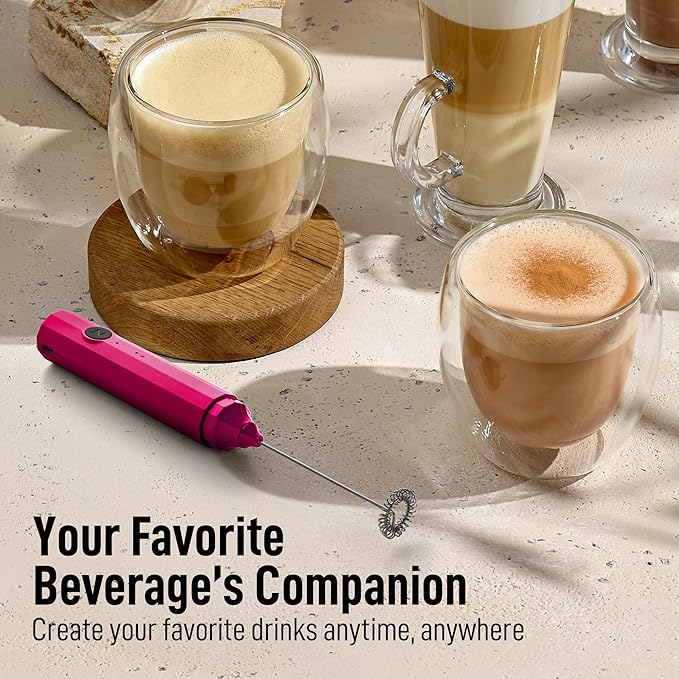 Zulay Froth N Go Milk Frother ??Rechargeable 3-in-1 Handheld Frother Wand with Travel Case & USB-C Charger ??Single, Double & Egg Whisk for Latte, Cappuccino, Matcha, Protein Shakes ??Dragonfruit