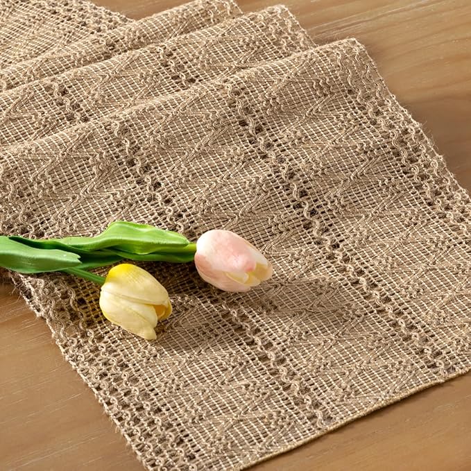 Socomi Boho Table Runner Valentine's Day Farmhouse Burlap Jute Bamboo Rustic Dining Kitchen Centerpiece Decor Small Macrame Woven Coffee Table Runner for Dresser Scarf Home Decor 12x48 inch