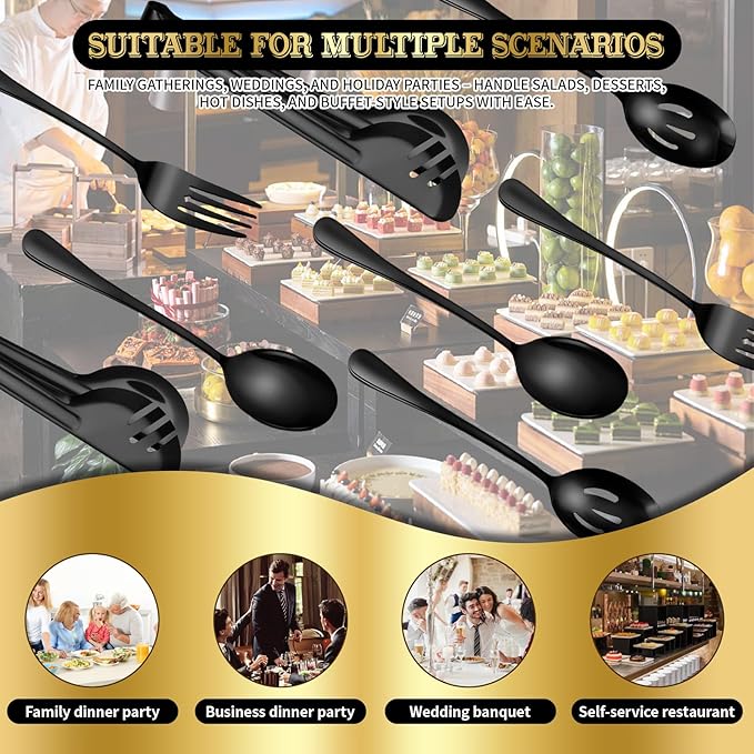 24pcs Serving Utensils Set, Large Stainless Steel Serving Utensils - Durable for Buffets, Dinner Parties, Weddings and Restaurants (Black)