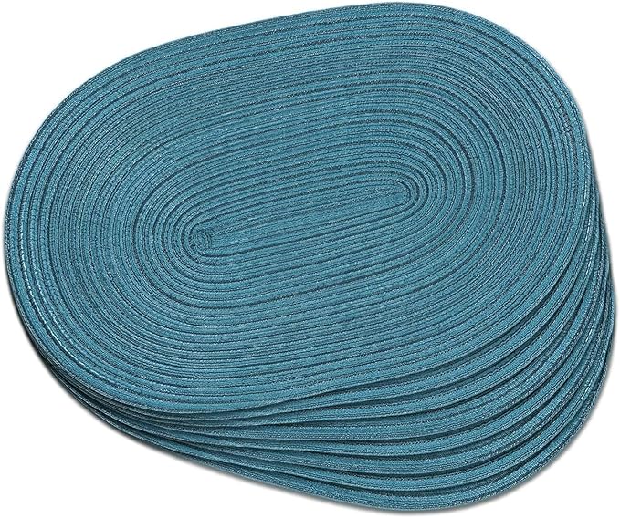 Noctiflorous Oval Braided Placemats Set of 8 Woven 12x18 Inch Non Slip Washable Heat Resistant Place Mats Tablemats for Dining Kitchen Party Daily Table Decor Dinner Mats (Teal Blue, 8)